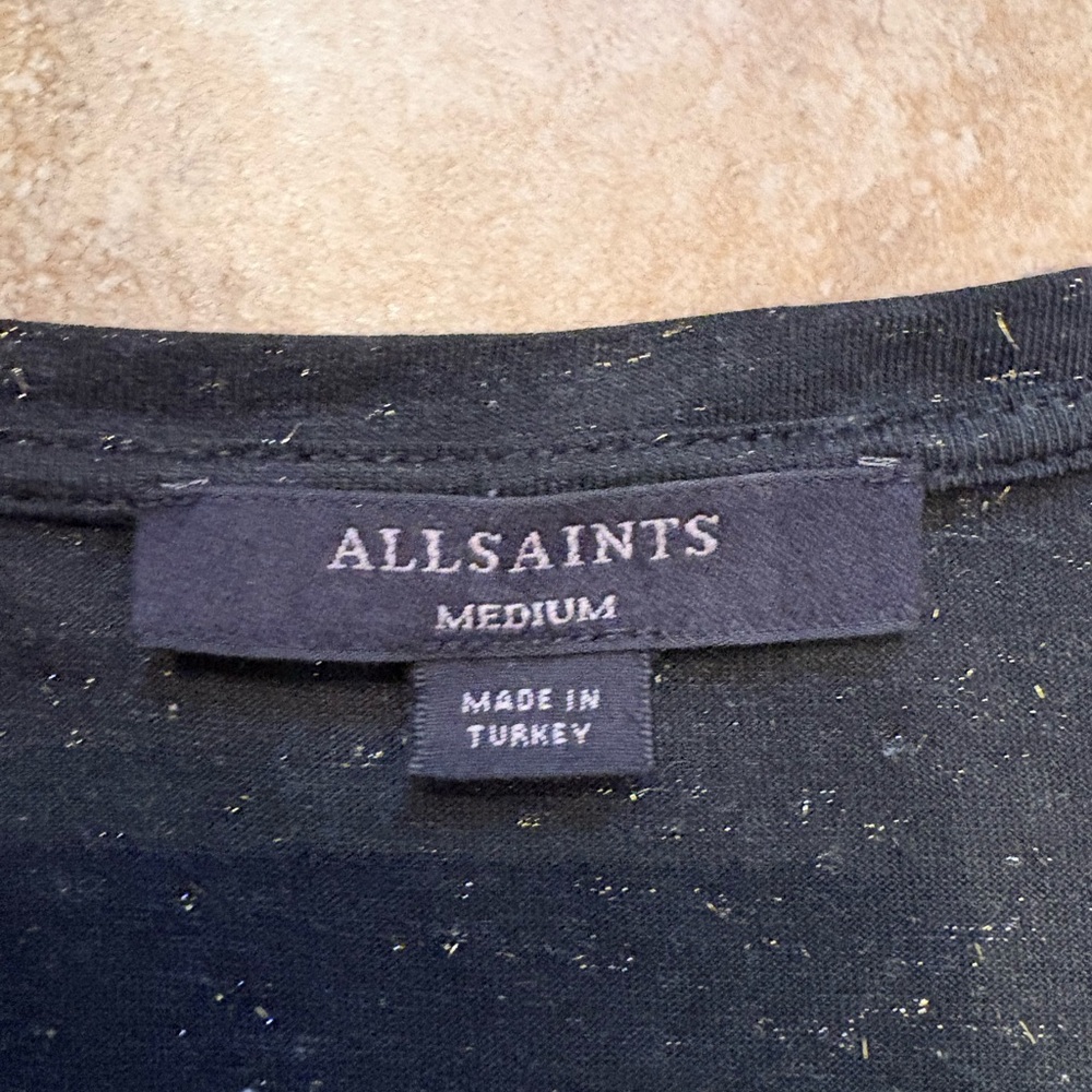 NWT AllSaints Emelyn Shimmer Tee in Black Size Medium - Picture 7 of 9